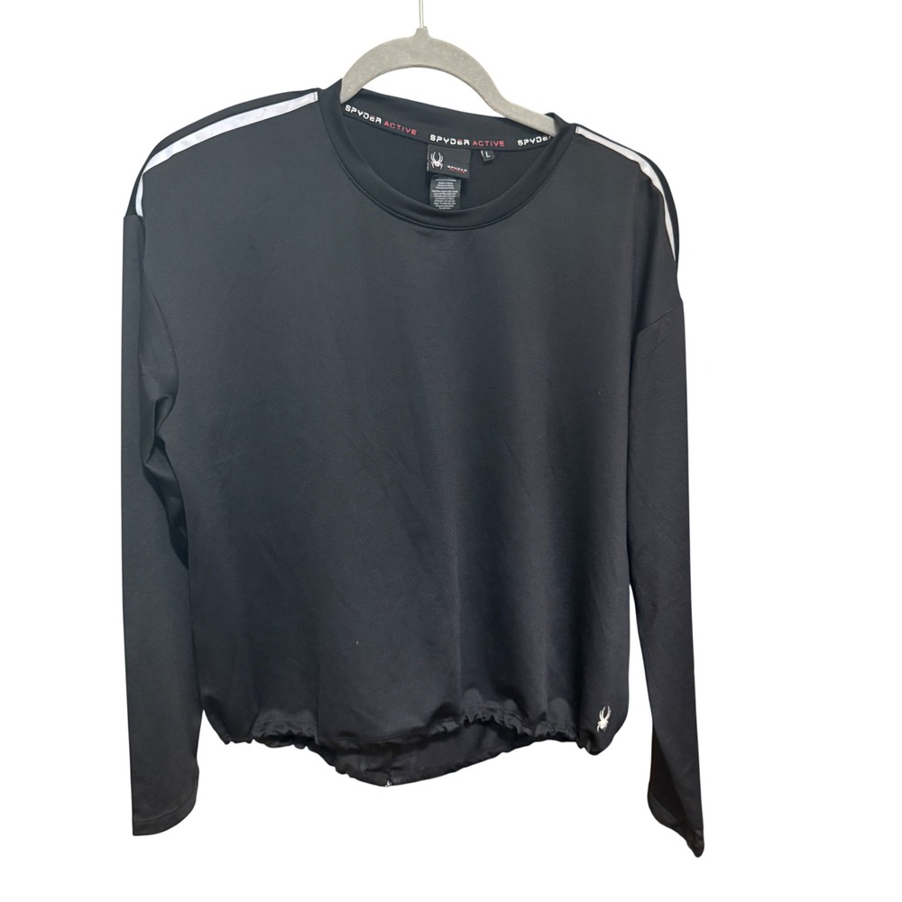 Spyder Active Top Long Sleeve Athletic L Black Excellent Cinched Toggle Hem‎